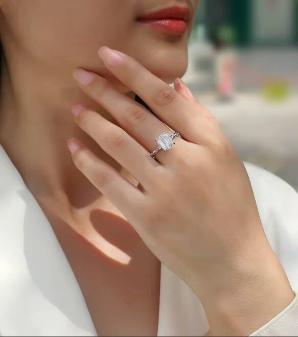 GRA Certified Fine Women Jewelry S925 Sterling Silver 3CT Emerald Cut Moissanite Wedding Ring