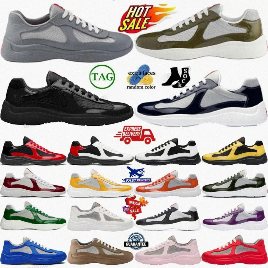 Designer cups sneakers shoes Americas cup sneaker shoe men Sier Red White Grey Aviation Gold Black Royal Blue Mango Loden Green