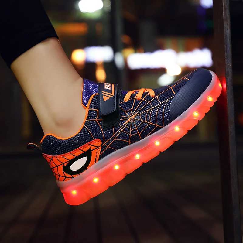 Casual Sneakers Shoes Spring Boys Running Shoes Girls Flash Childrens LED Lights Breathable Sports USB Charging Walking ShoesW251121