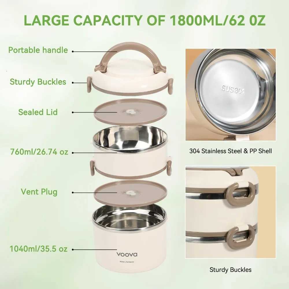 Stackable Stainless Steel Thermal Lunch Box with Bag 2-Tier Leakproof Microwave Safe Bento Container for Adults Work SchoolM251121