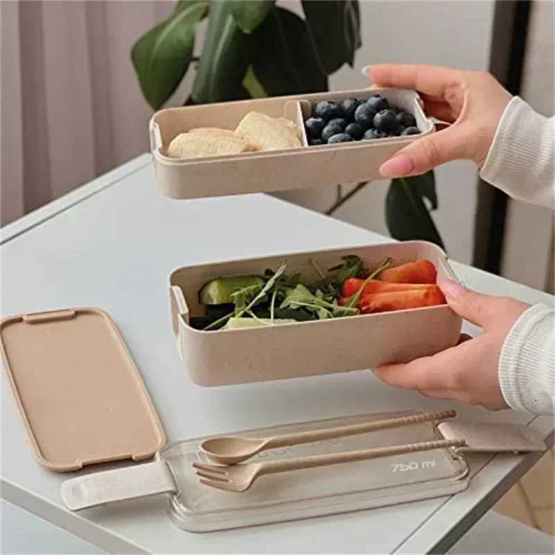 2025 New Compartment Wheat Straw Bento Box Reusable Tableware Lunch Containers Meal and Snack Food Containers Portable Lunch BoxM251121