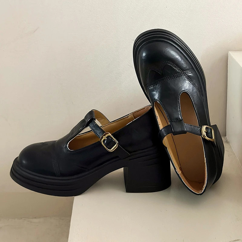 Highheeled Shoes Women Pumps Buckle Thick Heels with Tstrap Ladies Chunky Platform Mary Janes Woman Footwear Sandals 251121