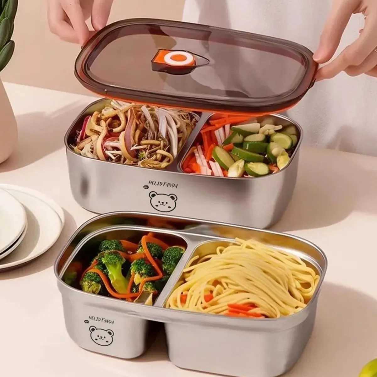 WORTHBUY Portable 304 Stainless Steel Lunch Box With Lid Food Container Microwave Heatable Sealed Bento Box For Kids StudentM251121