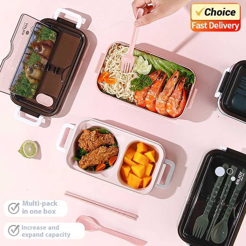 2025 New 1400ml Lunch Box Double Layer Microwave Safe Portable Food Container with Utensils for Picnic Office School UseM251121