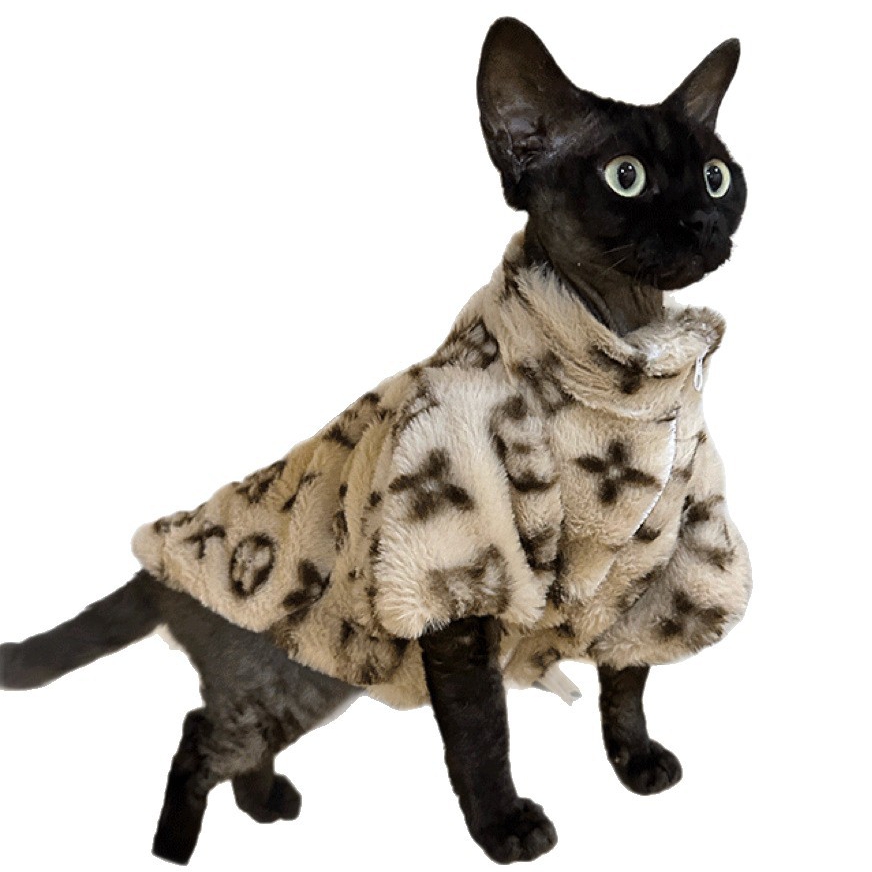 Designer Luxury Faux Fur Pet Apparel for Cats Small Dogs, Warm Plush Cat Jacket, Stylish Zipper Dog Outfit, Cold-Proof Pet Clothes with Multiple Sizes, Trendy Pet Wear A839