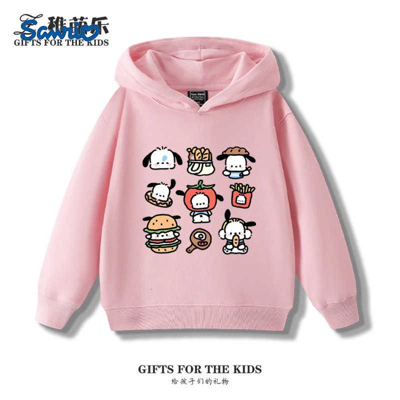 Sanrio Creative Burger Pochacco Printed Childrens Casual Pullover Boys Girls Fall and Winter Fashion Warm Fleece Hoodie H251121