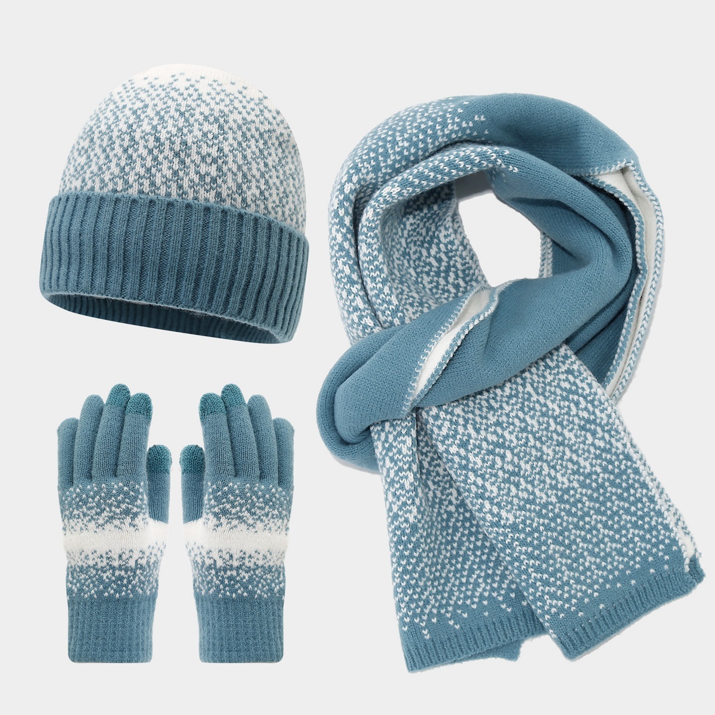 Color-Block Knitted designer Hat Scarf Touchscreen Gloves Three-Piece Set Autumn Winter Women's Cold-Proof Hat Warm Set free shipping