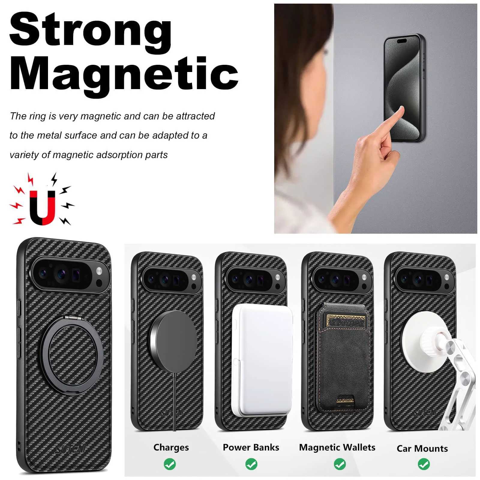 For Google Pixel 9 Pro XL Pixel 9 8 7 6 Pro 8A 7A 6A Carbon Fiber CaseCompatible with Magnetic Built in Kickstand Phone CoverW251121