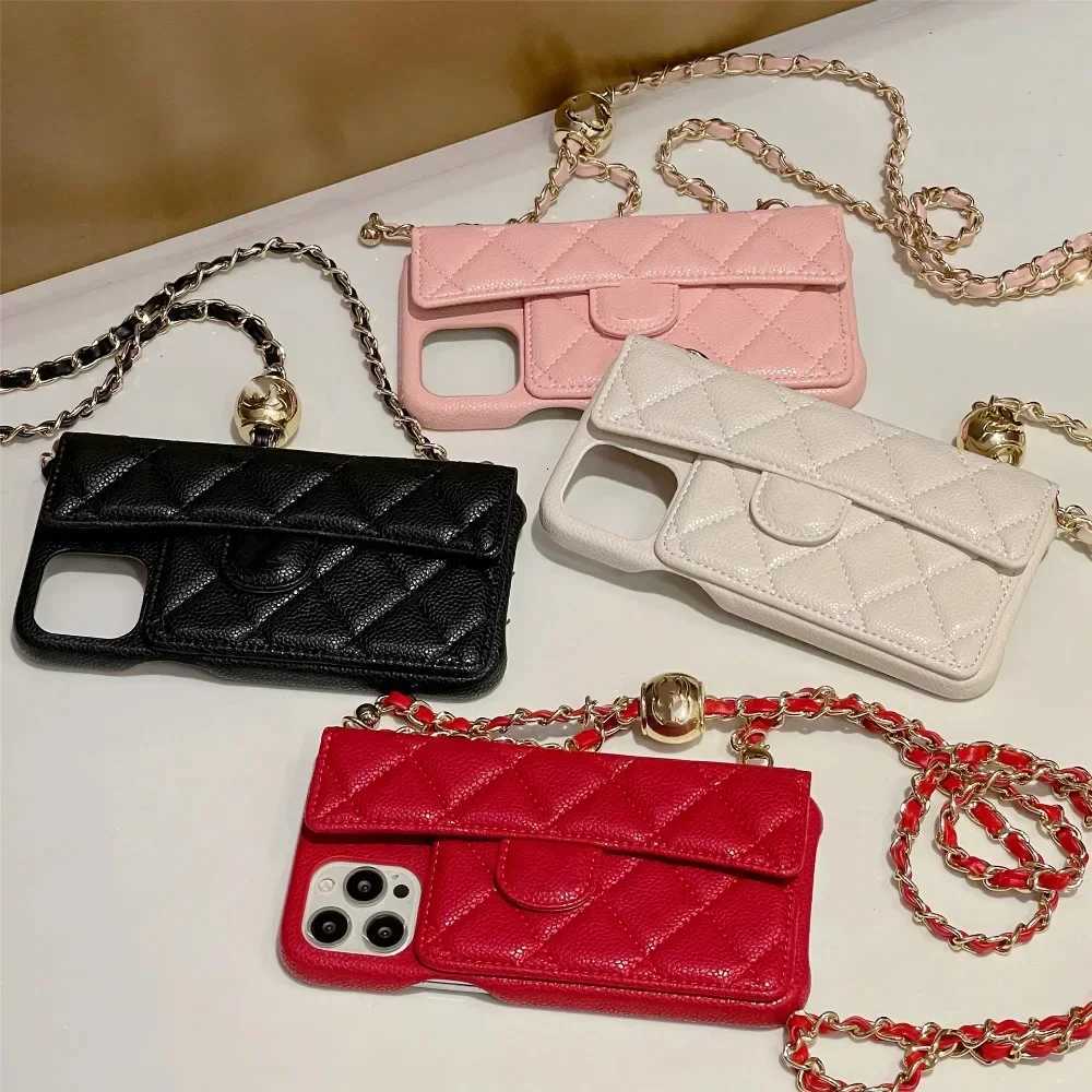 Crossbody Adjustable Lanyard Chain Phone Case for iPhone 16 15 14 13 12 Pro Max Plus Wallet Card Slot Holder Faux Leather CoverW251121