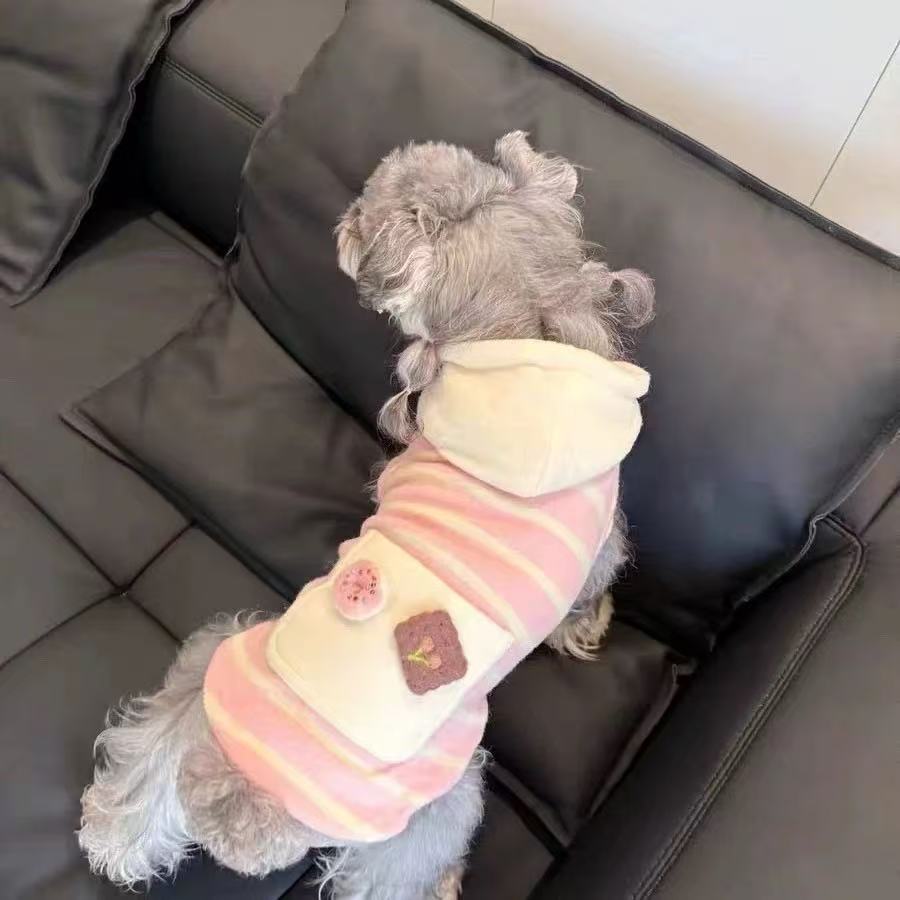 T2399 Pet Autumn/Winter Warm Sleeveless Sweatshirt, Cute Felt Clothes for Maltese and Schnauzer, Hooded Sweatshirt