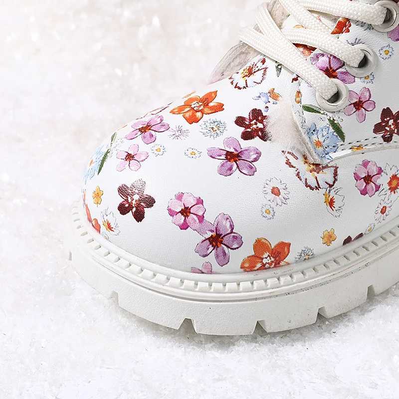 2024 New Winter Children Snow Boots Leather Flower Warm Plush Toddler Kids Shoes Non-slip Fashion Girls Boots EU 23-31W251121