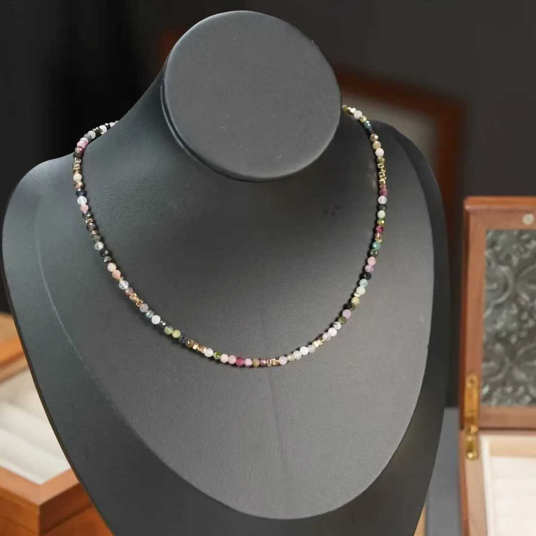 Fashion Colorful tourmaline natural stone bead necklace titanium steel accessories suitable for travel birthday partiesXJ251121