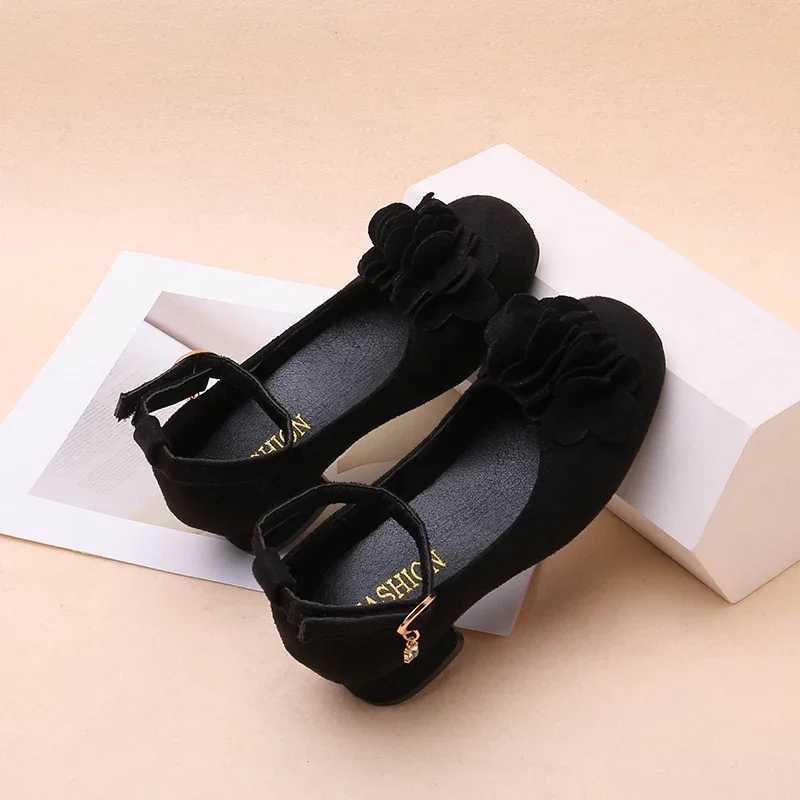 Girls Black Uniform High Heels Spring Autumn Performance Kids School Leather Shoes Ankle-strap Children Fashion Princess ShoesW251121
