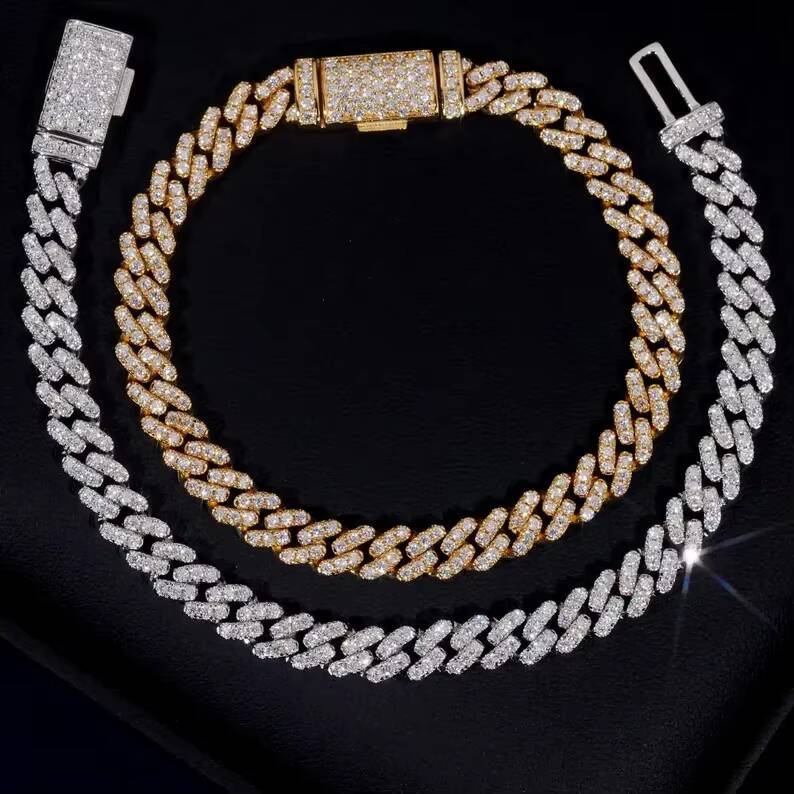 Hip Hop Jewelry Moissanite Bracelet and Necklace 925 Sterling Silver Pass Diamond Test Iced Out 6mm Pill Cuban Link Chain