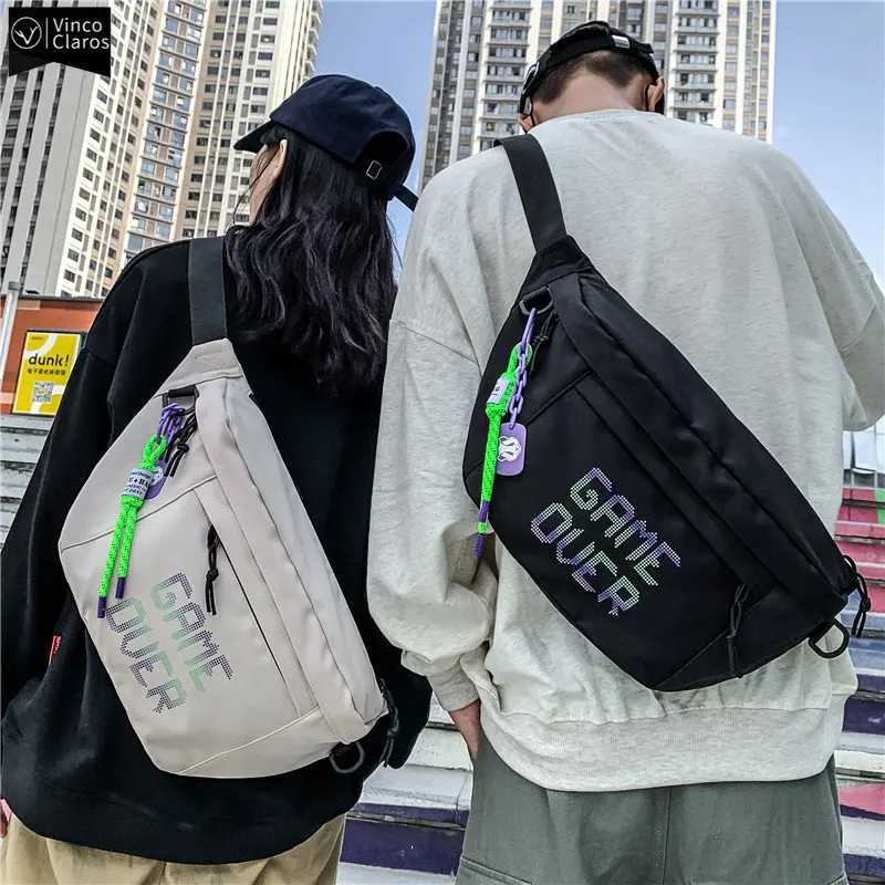 Fashion VC Couple Large Capacity Ch Bag Fi Canvas Sling Bag Lightweight Streetwear Travel Waist Bag Trend Men Crossbody Bag Y251121