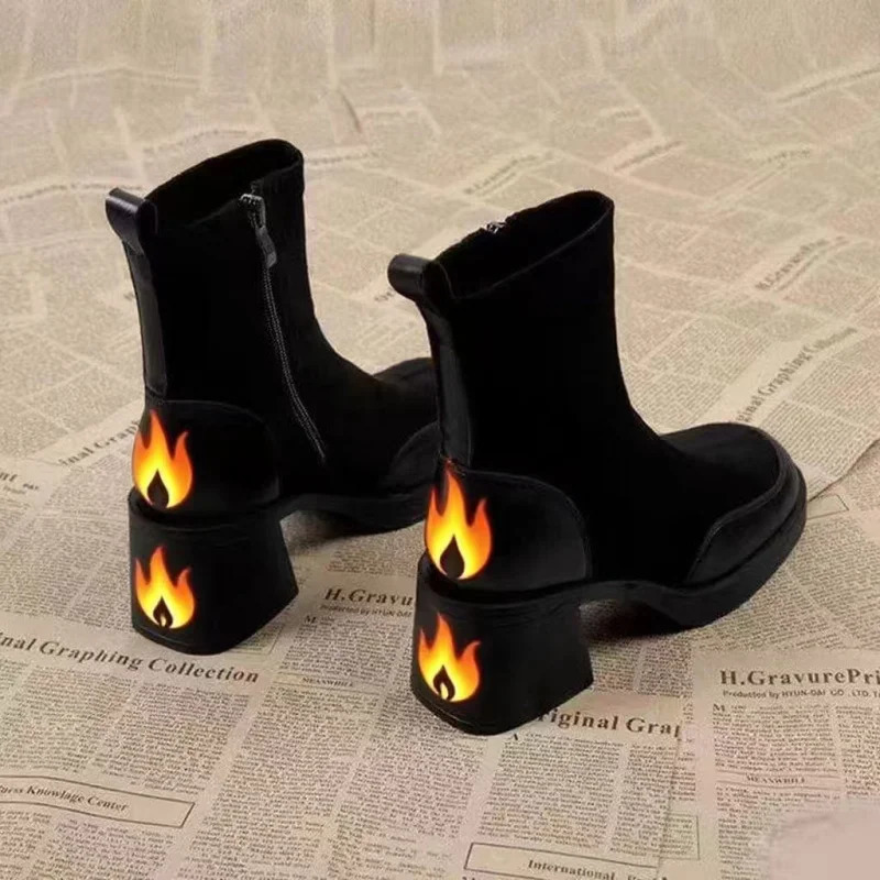 FallWinter Womens French Style Suede Ankle Boots Chunky Heel Side Zipper Short Faux Fur Lined Warm 251121