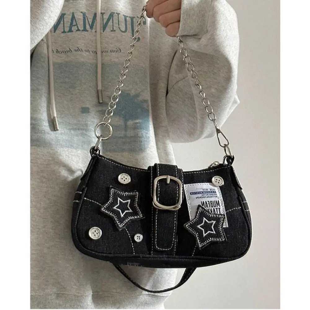 5 Womens Handbags Denim Stars Pattern Cool Girls Y2K Underarm Bag Canvas Female Small Shoulder Bags Chain Tote Bag XJ250718