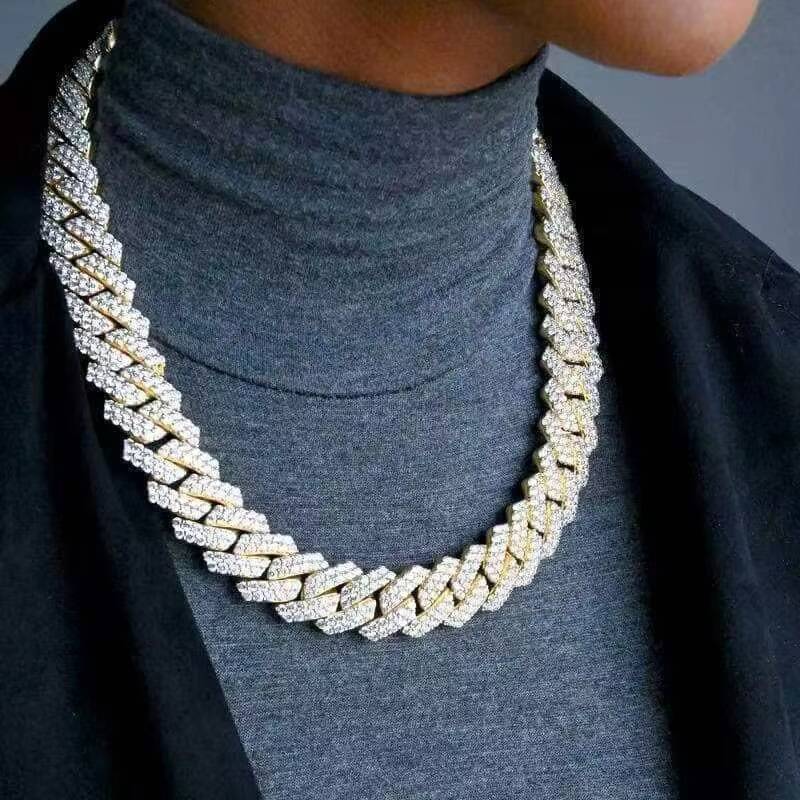 2 Rows VVS Lab Diamond Moissanite 15MM Real 10k Solid Gold Iced Out Cuban Link Chain
