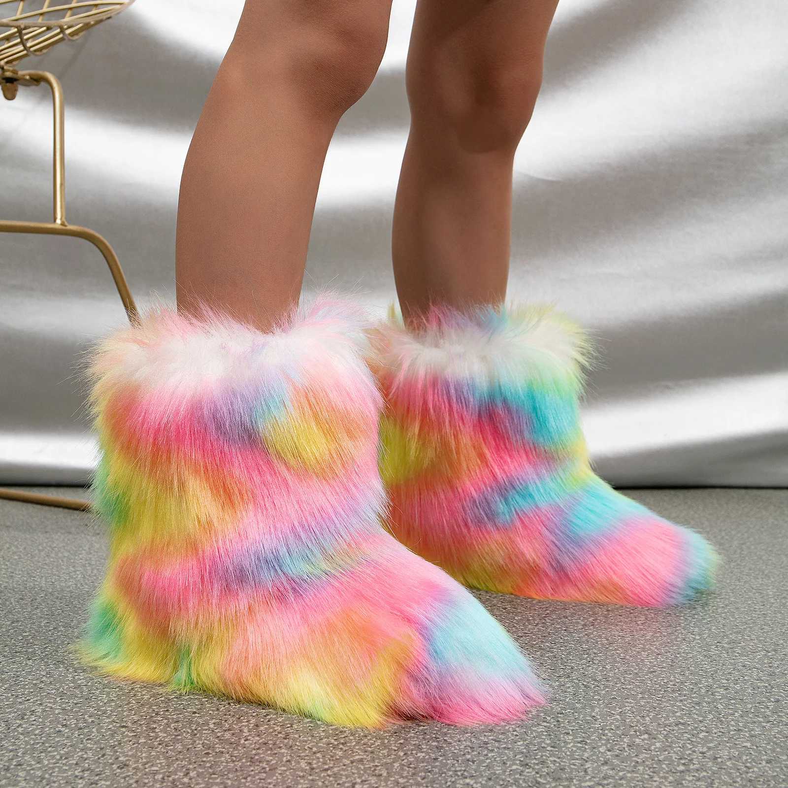 2023 Winter Kids Warm Snow Boots Puffy Faux Fur Boots Children Furry Shoe Rubber Flat Non-slip Slip-on Boots Luxury Fur ShoesW251121