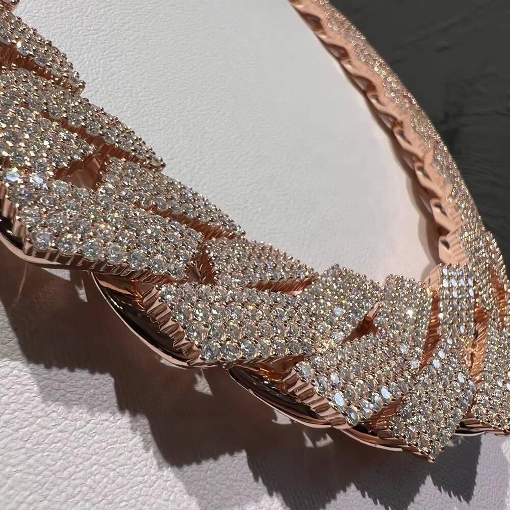 Gorgeous Bulky Rose Gold Plated 24mm 4 Rows 925 Silver Iced Out Moissanite Cuban Link Chain