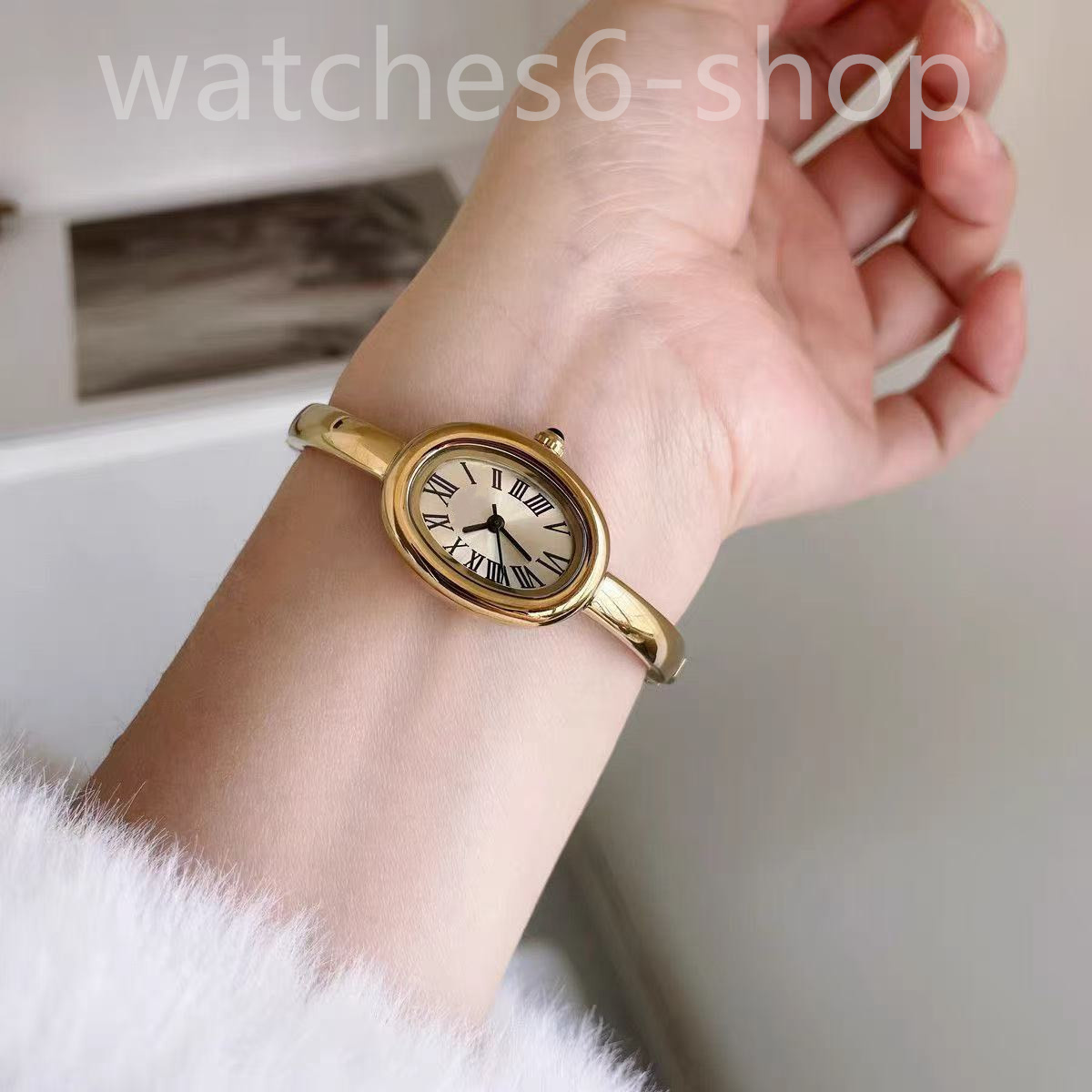 Designer Oval shaped Bangle quartz watches MINI size bathtub watch for women gold watch with counter box top quality ladies Gift with box