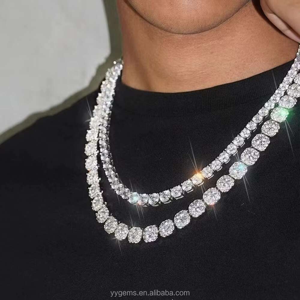 Cluster 8mm 10mm 12mm Large Tennis Chain Hand Bracelet VVS Moissanite 925 Sterling Silver Tennis Chain Mens Link Necklace