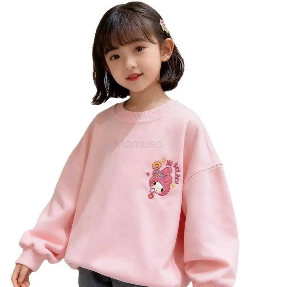 Sanrio My Melody Childrens Cartoon Velvet Thickened Round Neck Sweatshirt Girls Sweet Printed Pink Autumn and Winter Tops H251121