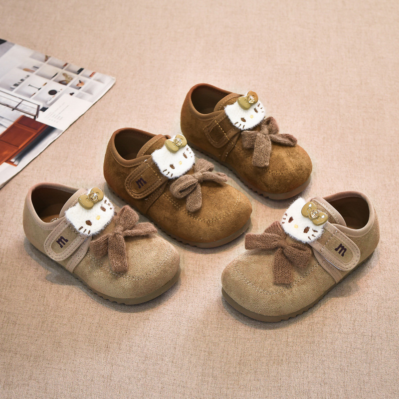 New designer leather shoes, double cotton velvet children's shoes, winter new cartoon baby, little girl fashion princess shoes