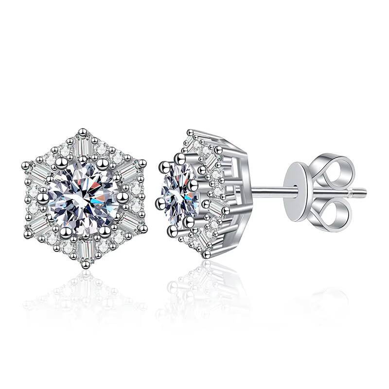 PYQ 05ct Hexagonal Moissanite Earrings for Women Certified by China GRA 925 Silver Hexagonal Earrings