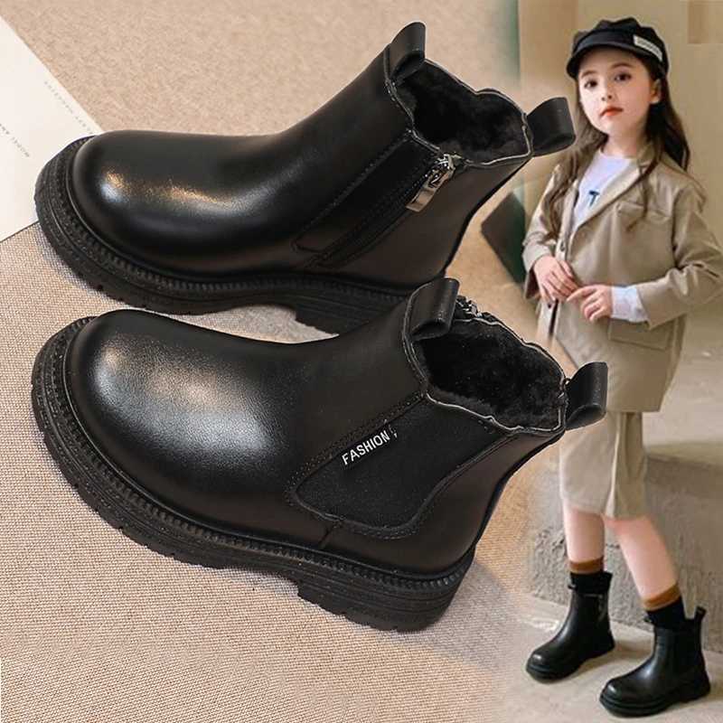 Kids Chelsea Boots for Girls 2025 New Winter Kids Ankle Boots Soft Sole Plush Breathable Lining School Shoes for Girls BootsW251121