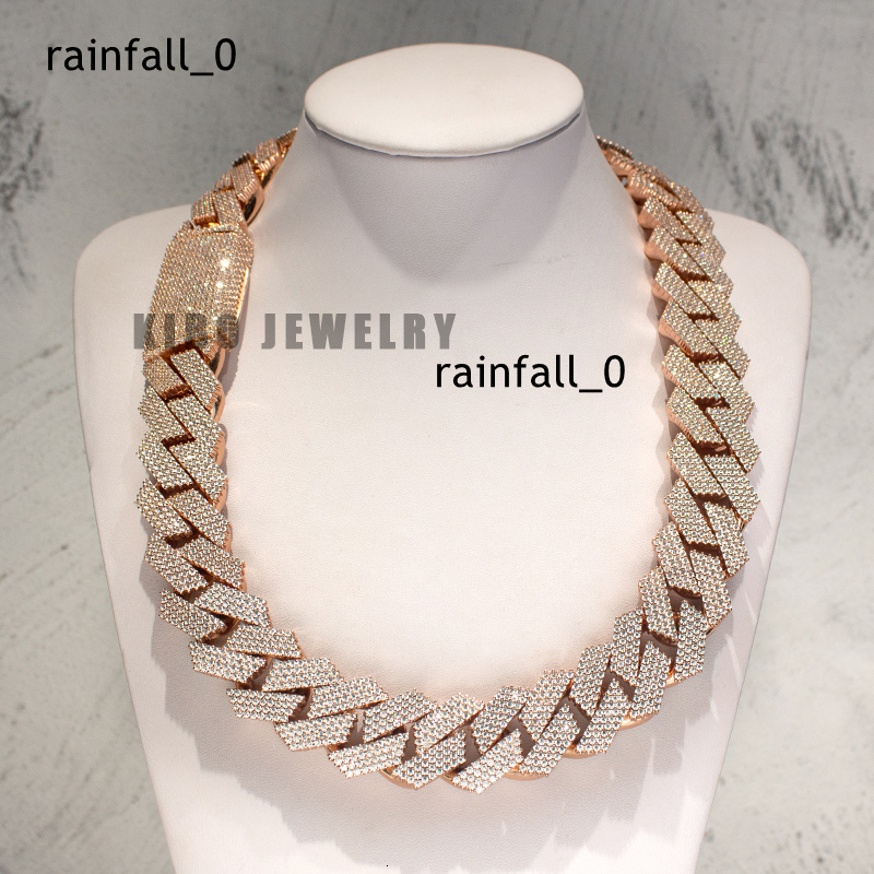 Hot Sale Hip Hop Jewelry 925 Sterling Silver 26mm Width Iced Out Rose Gold Plated Moissanite Cuban Link Chain for Men