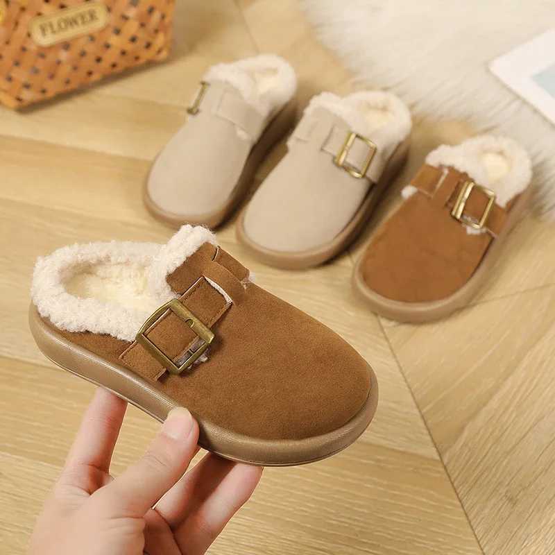 Winter Children Warm Plush Slippers Fashion Soft Bottom Kids Simple Mules Shoes Versatile Causal Girls Cotton Slippers Non-slipW251121