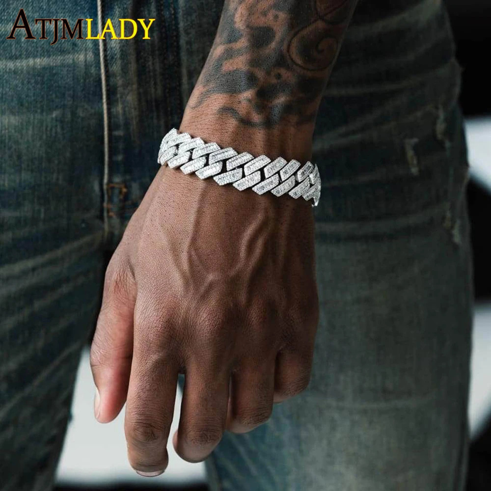 Wholesale Iced Out Sparking Fashion CZ Prong Miami Cuban Bracelet Micro Paved 5A Cubic Zircon Bling Men Hip Hop Jewelry 250415