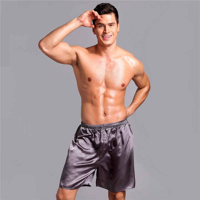 2025 Mens Satin Silk Five-Point Solid Color Loose Boxer Summer Thin Simple Casual Home Sleep Shorts 241116