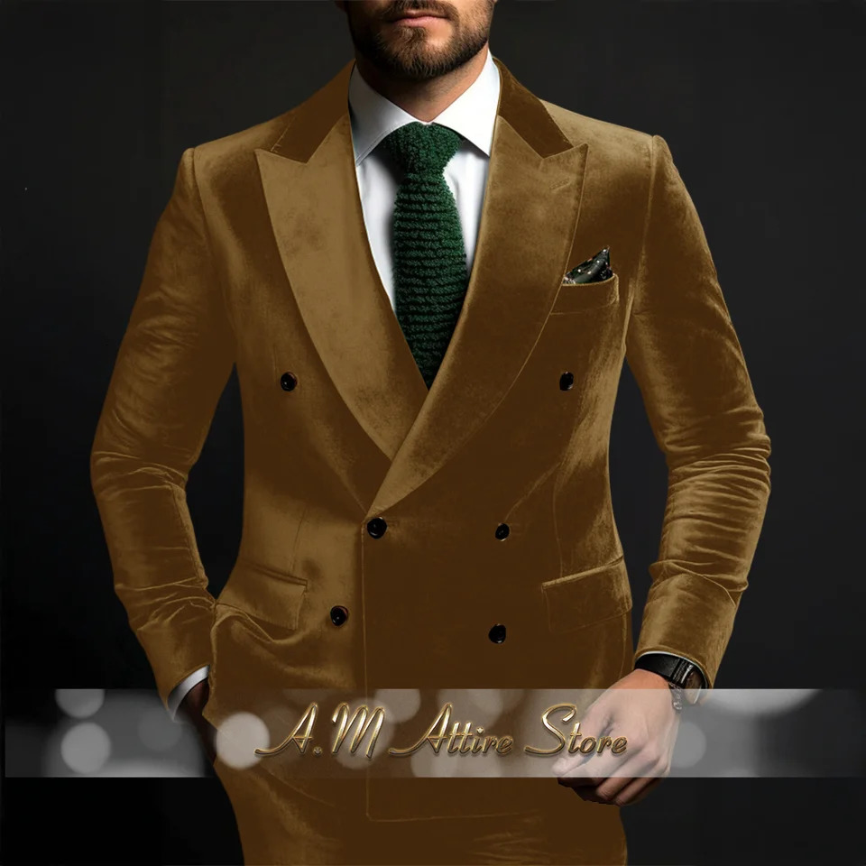 ious Green Velvet Double Breasted Suit for Men 2piece Lapel Jacket Pants Set Wedding Cocktail Ball Party Tuxedo 251114