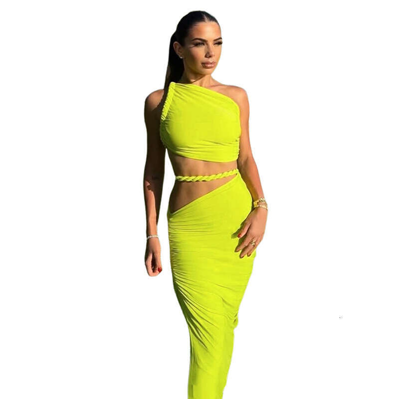 hoodie Women's Wear New Summer Women's Sexy Spicy Girl Sleeveless Slant Shoulder Twisted Straw Low Waist Solid Color Hip Wrap Dress jacket