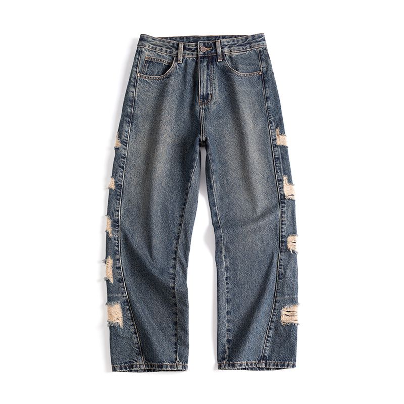 New trendy ripped loose straight-leg jeans---G7325