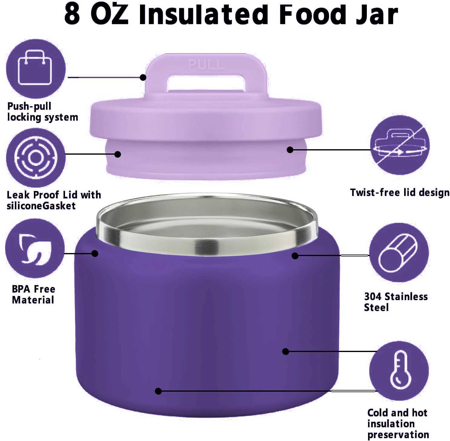 1 set Bento Lunch Box for Kids With 8oz insulated vacuum food jar Food Containers for SchoolMicrowareDishwasher SafeM251121