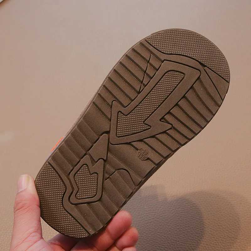 Boys Snow Boots Winter New Khaki Padded Thickened Warm Kids Cotton Shoes Black Leather Non-slip Childrens Big Cotton BootsW251121