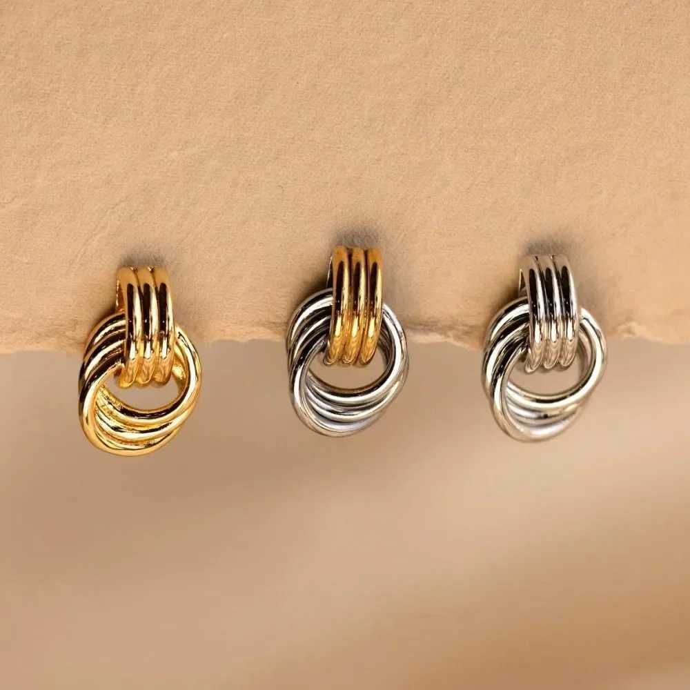 Korean 1/3 pair laminated stud copper retro three knot pure gold hoop earrings suitable for women to embrace party jewelryXJ250421