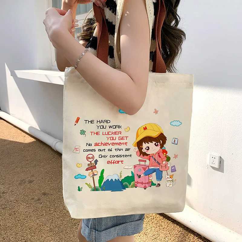 Womens Cartoon pattern Bag Casual Large Capacity Shoulder Bags Shopper Canvas Fashion Zipper Print Handbags Shopping BagT251121