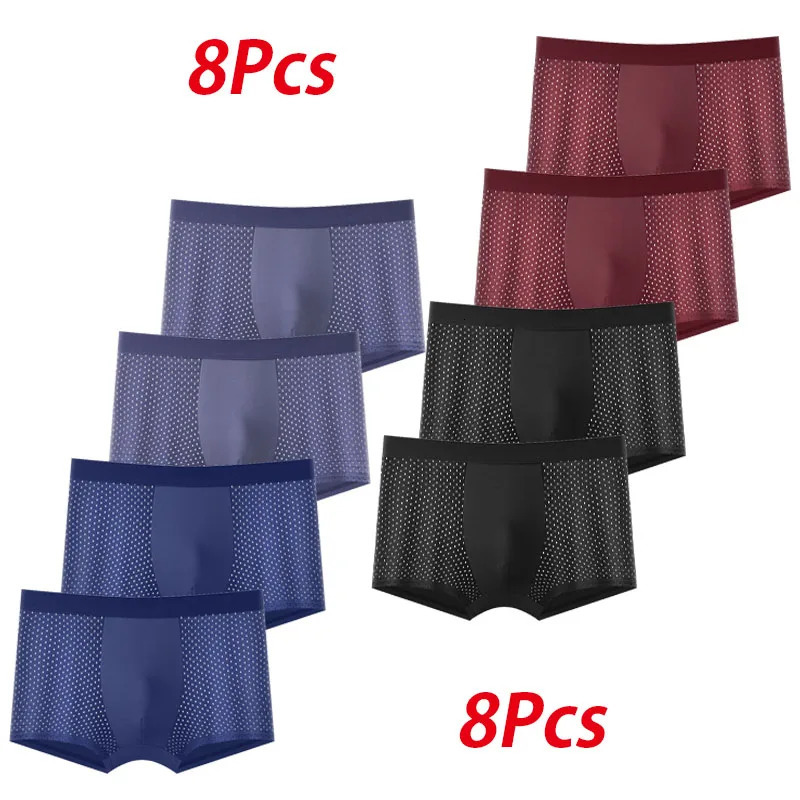8 piecesbatch mens underwear boxing shorts ice silk mesh plus size summer sexy breathable 40100KG 250417