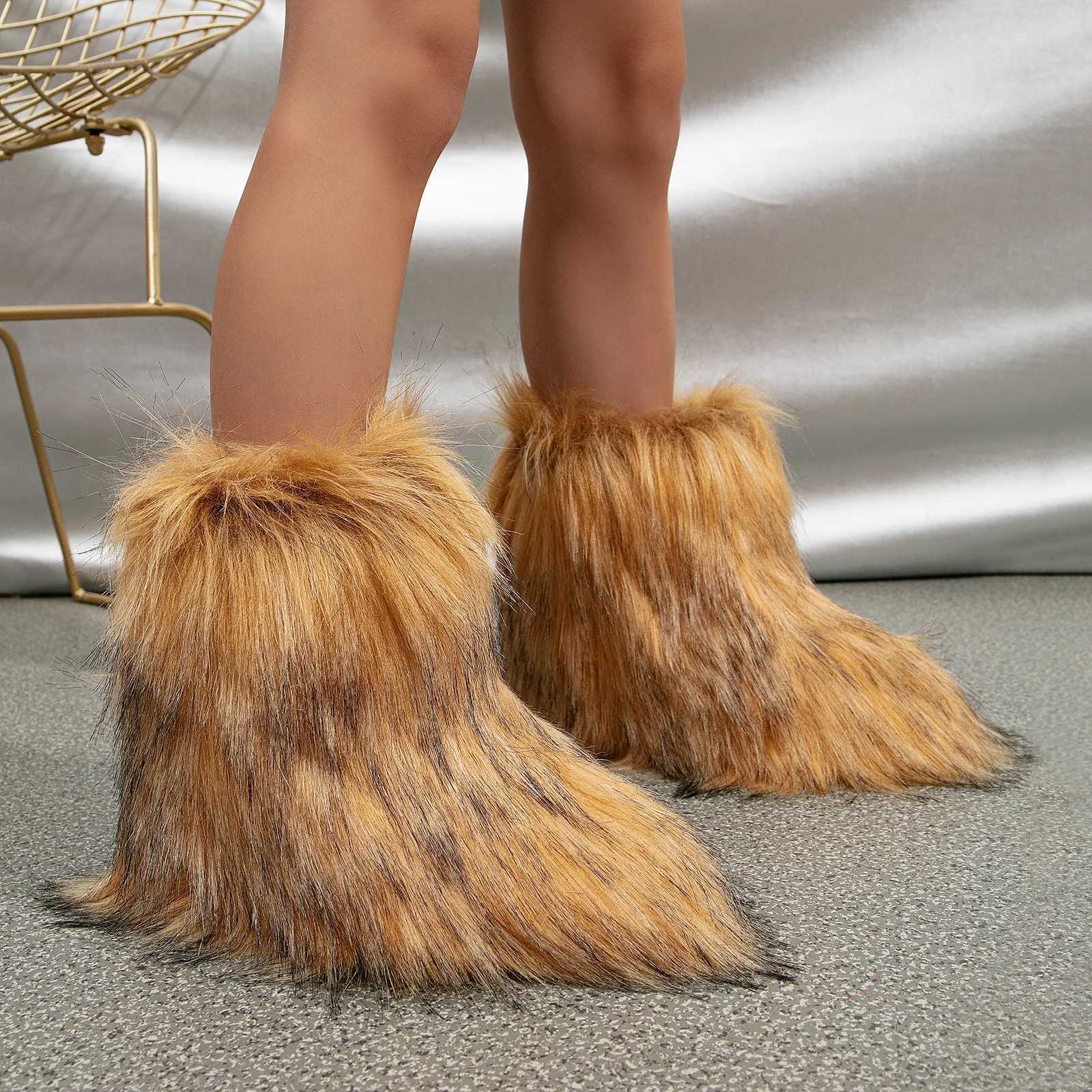 2023 Winter Kids Warm Snow Boots Puffy Faux Fur Boots Children Furry Shoe Rubber Flat Non-slip Slip-on Boots Luxury Fur ShoesW251121