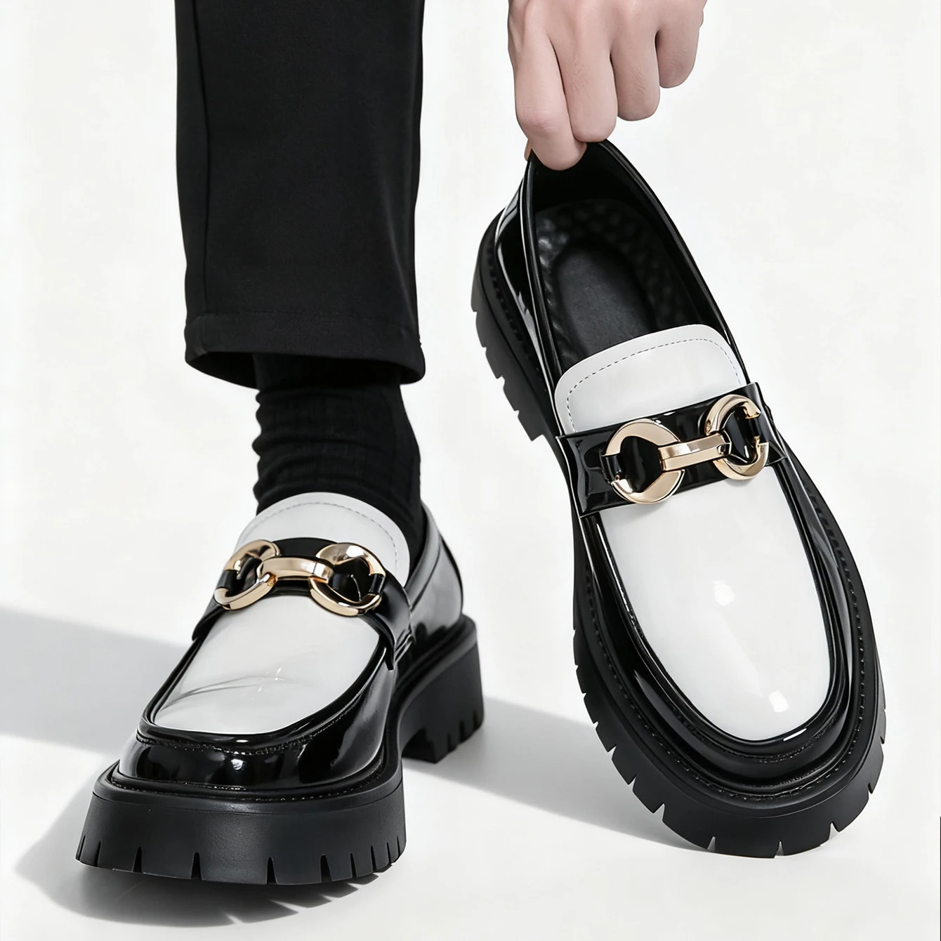 Classic Fashion Thick Sole Mens Penny Loafers SlipOn Business Dress Shoes for Gentleman Metal Buckle Formal Party Glossy 251121