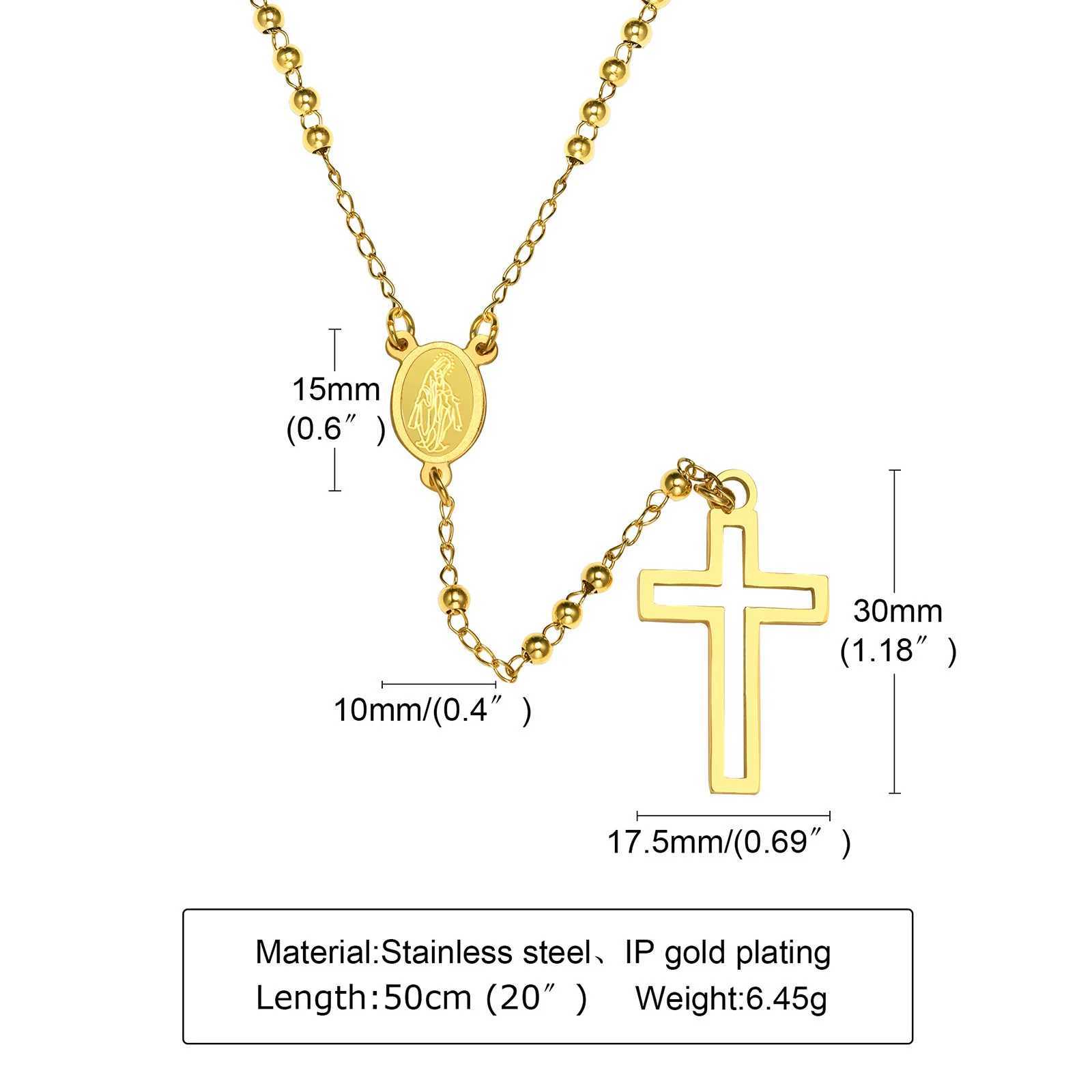 Rosary Cross Necklaces Women 2022 New Fashion Jewelry Gold Color Beads Chain Collar with Virgin Mary Medallion CharmXJ251121