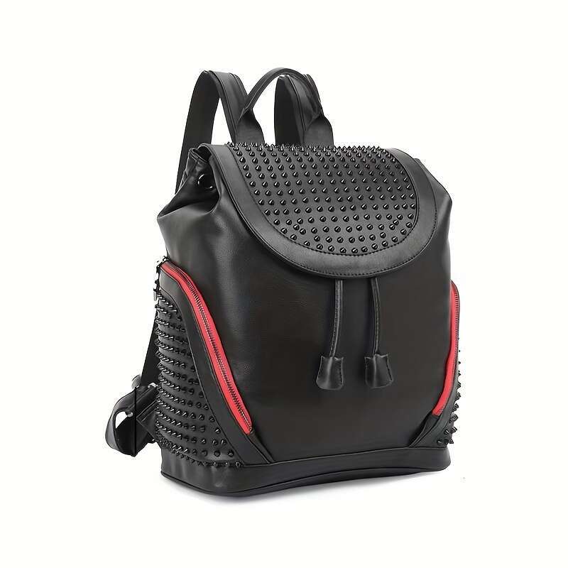 Rivet Decor Knapsack With Adjustable Drawstring Magnetic Closure Casual Simple Large Capacity Backpack For Outdoors And Everyday Use