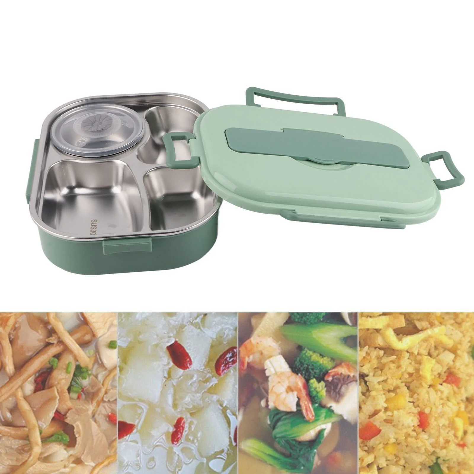 Food Storage Container Dinnerware Stainless Steel Lunch Box 4Grid Portable Bento Box Food Storage Container for Student AdultM251121