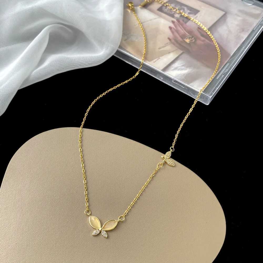 Stainless steel zircon opal butterfly pendant necklace Ladies choker elegant temperament jewelry accessories giftXJ251121