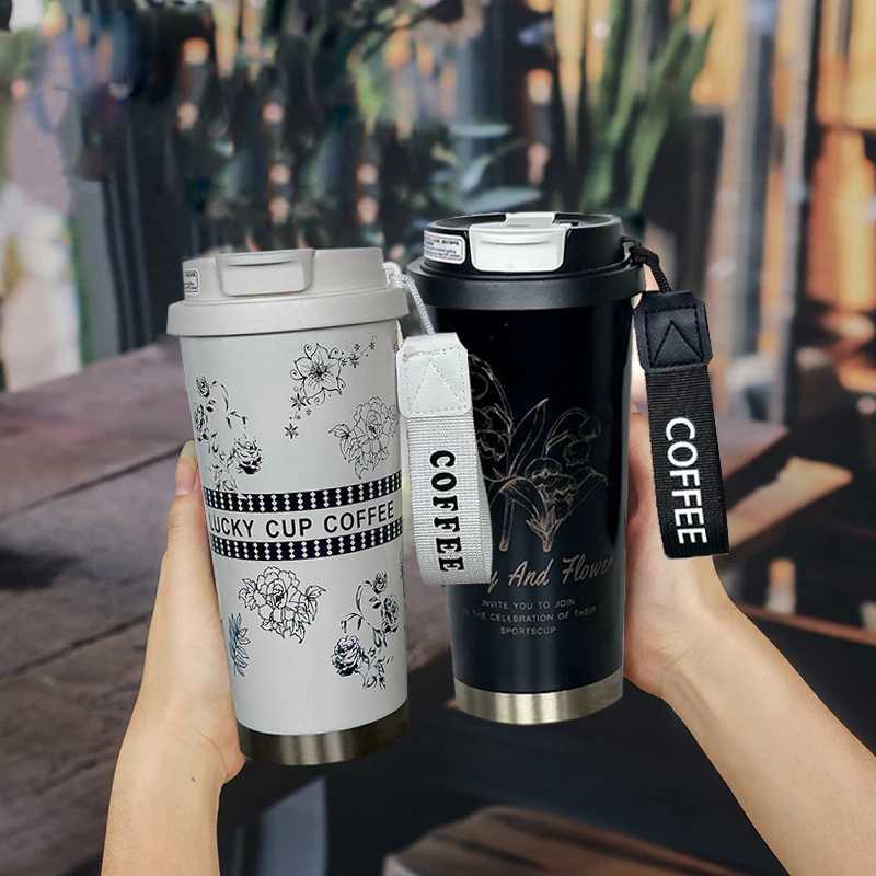 Beautiful Coffee Cups Stainless Steel Thermal Cup Drink Items Tumbler Large Capacity Tea Espresso Travel Straw Coffeeware Dining L251121VN0Z W260226