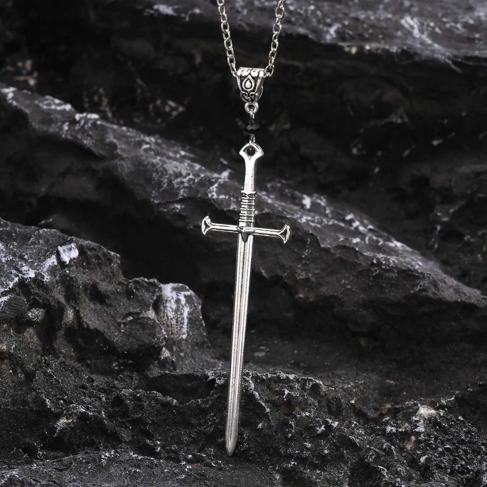 Vnox Mens Punk Rock Sword Cross Pendant Necklaces Retro Gothic Long Dagger Knife Necklace Hip Hop Jewelry for Women TeensXJ251121